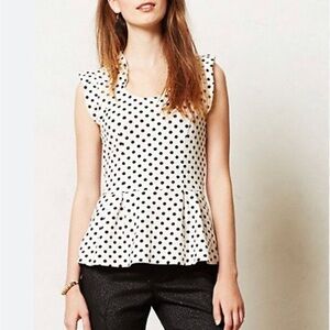 Anthropologie Postmark Polka Dot Peplum Top in size XS